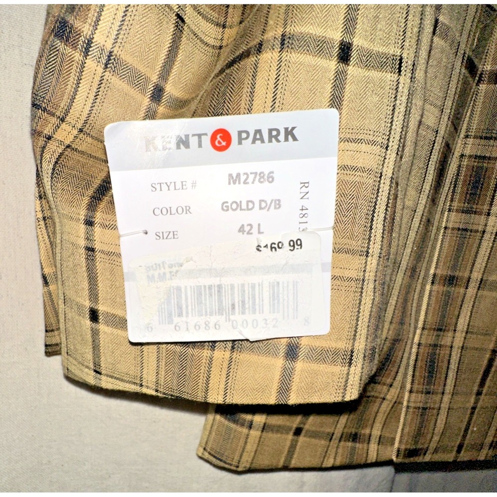 NWT Kent & Park Gold Plaid Double Breasted Suit 42L Jacket & 36L Pants - Picture 11 of 16